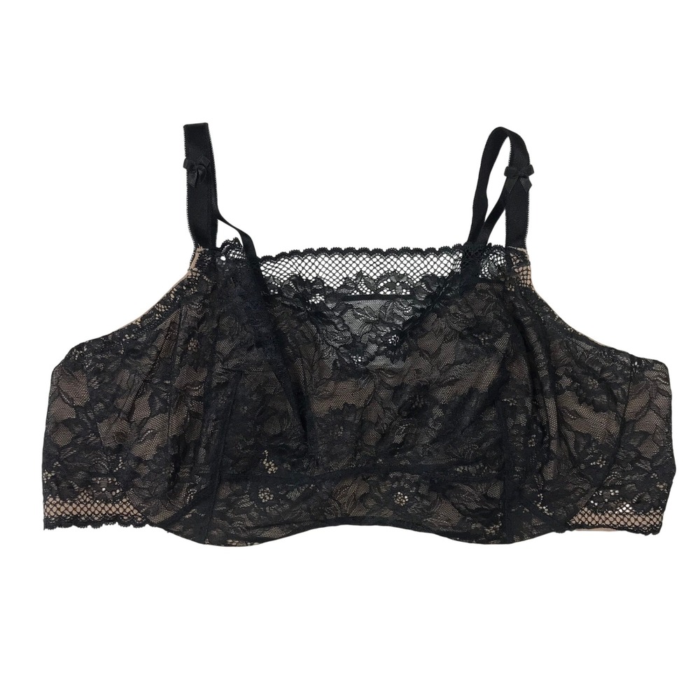 Torrid Curve Black Floral Lace Unlined Balconette Bra 42DDD Underwire 14604458